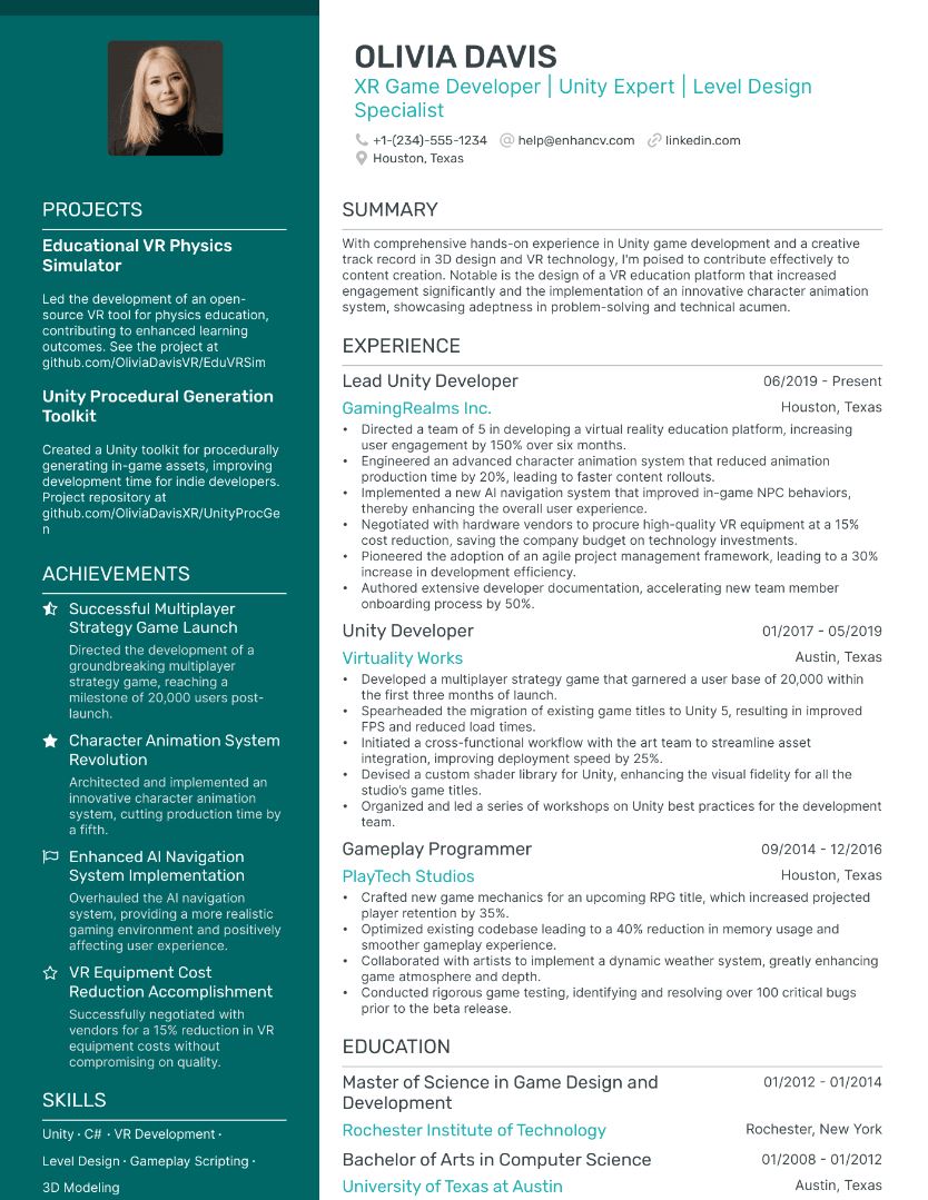 Game Developer CV template chuyên nghiệp, đạt chuẩn.