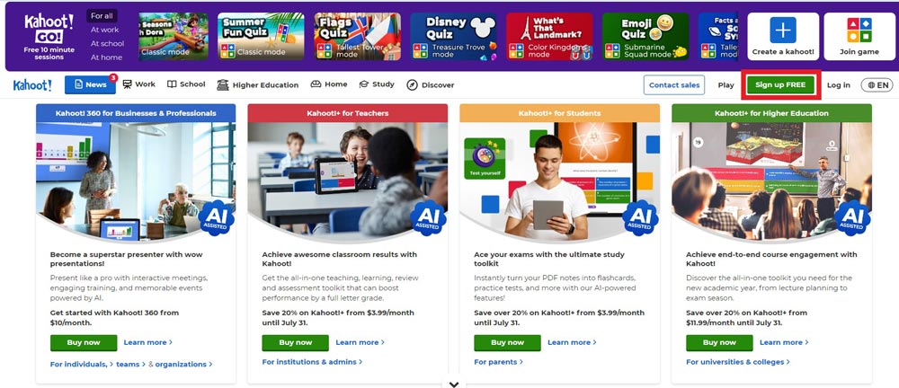 Bước 1: Truy cập vào website Kahoot.com 