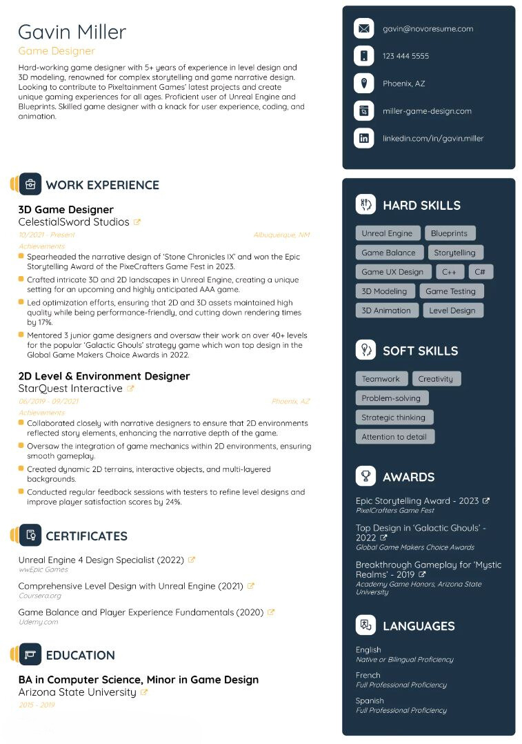 Mẫu CV Game Designer đẹp, chuyên nghiệp.